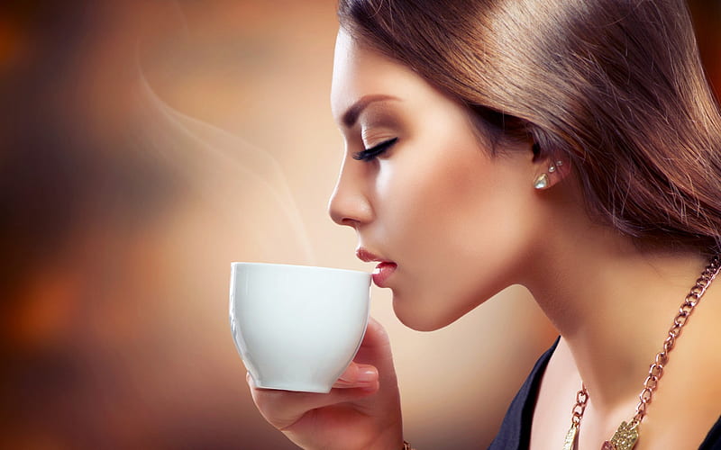 *** The smell of fresh coffee ... ***, coffee, girl, food, smell, cup, HD wallpaper