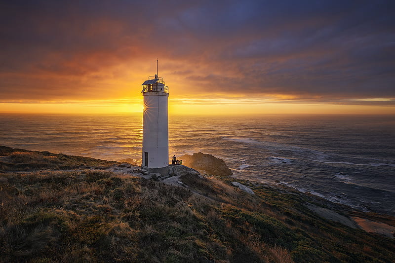 Buildings, Lighthouse, Galicia, Sunset, HD wallpaper