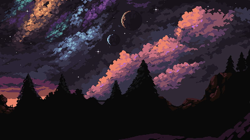 Stargazing Pixel Art, HD wallpaper