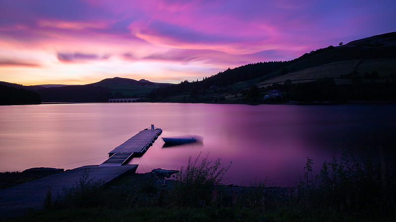 Dock In The Middle Of River During Sunset At Ladybower Reservoir Pier Side Nature, HD wallpaper