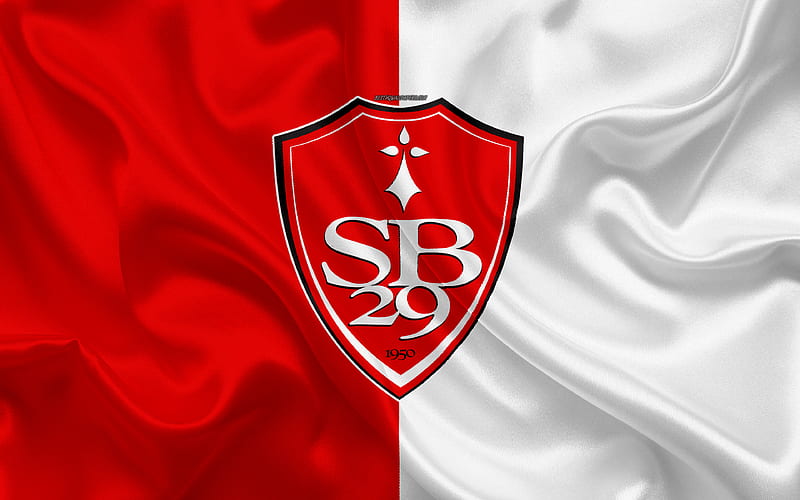 Stade Brestois 29, Brest FC silk texture, logo, red white silk flag, French football club, emblem, Ligue 2, Brest, France, football, HD wallpaper