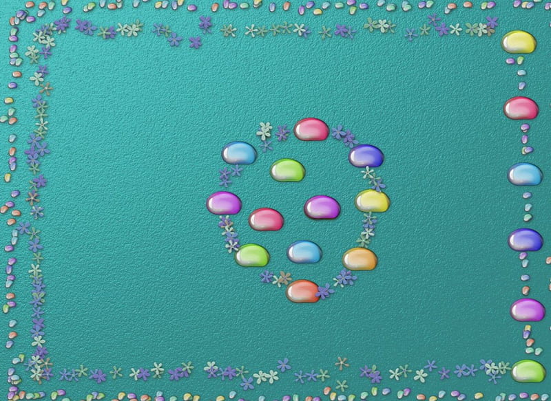 Easter theme, flower, border, jelly beans, teal, HD wallpaper