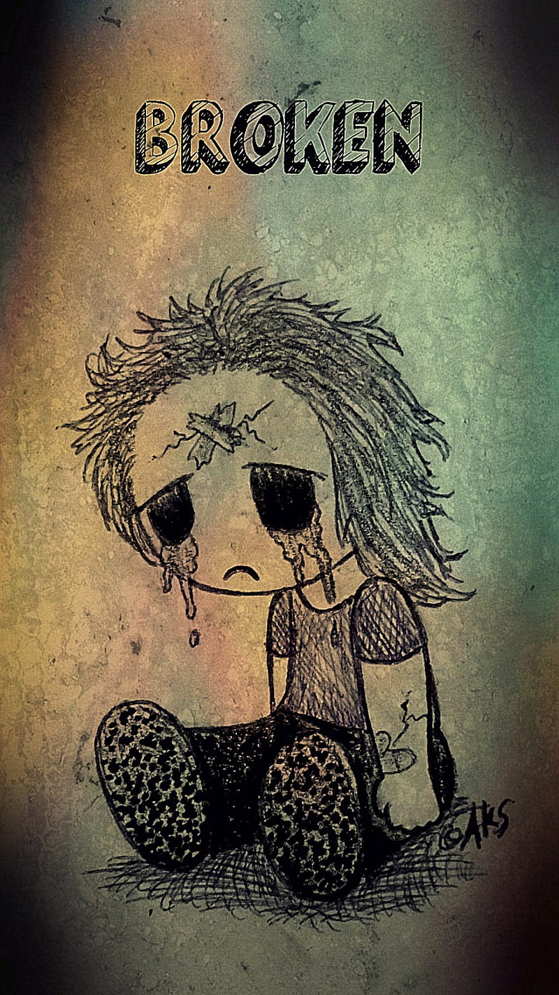 Broken Emo Goth Depression Not Okay Punk Anime Art Cool 3" Sticker 