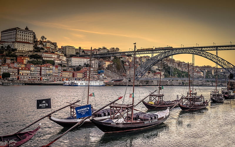 promenade, boats, port, portugal, HD wallpaper