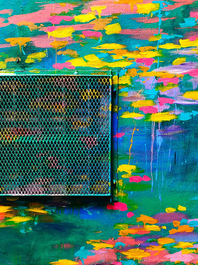grille, paint, wall, colorful, street art, HD phone wallpaper