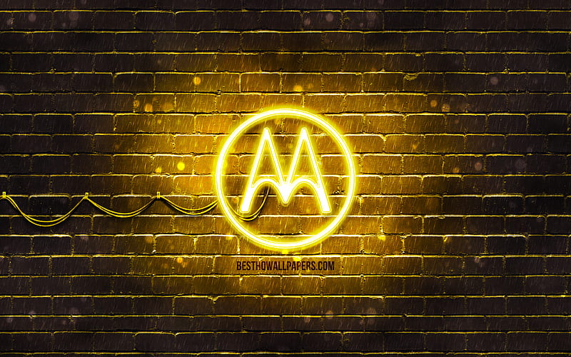 Motorola yellow logo yellow brickwall, Motorola logo, brands, Motorola neon logo, Motorola, HD wallpaper