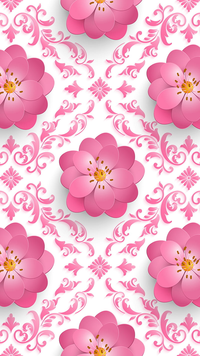 3D Art, abstract, flowers, pink, HD phone wallpaper