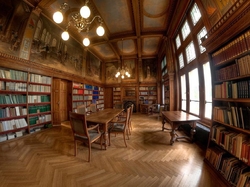 library, fisheye, library, HD wallpaper