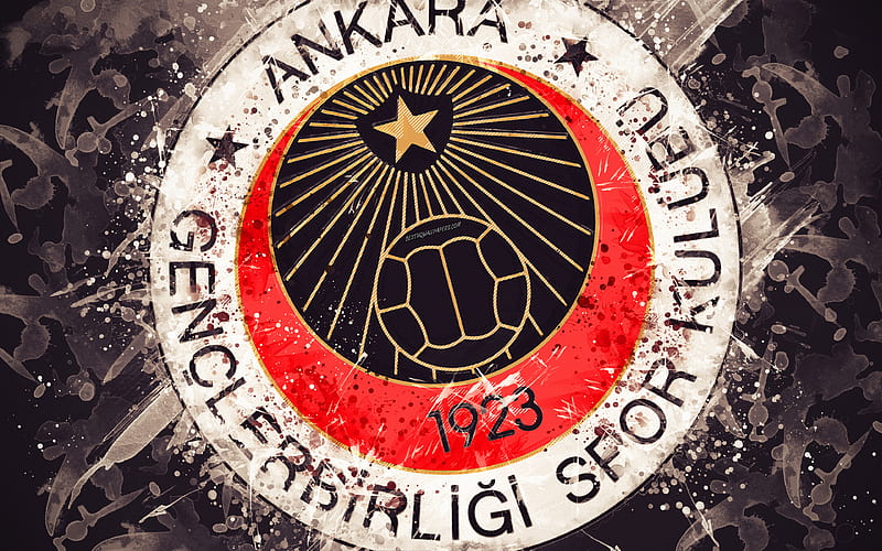 Genclerbirligi SK paint art, logo, creative, Turkish football team, Super Lig, emblem, black background, grunge style, Ankara, Turkey, football, HD wallpaper