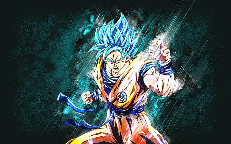 Son Goku, Dragon Ball, main character, blue stone background, creative art, japanese manga, HD wallpaper