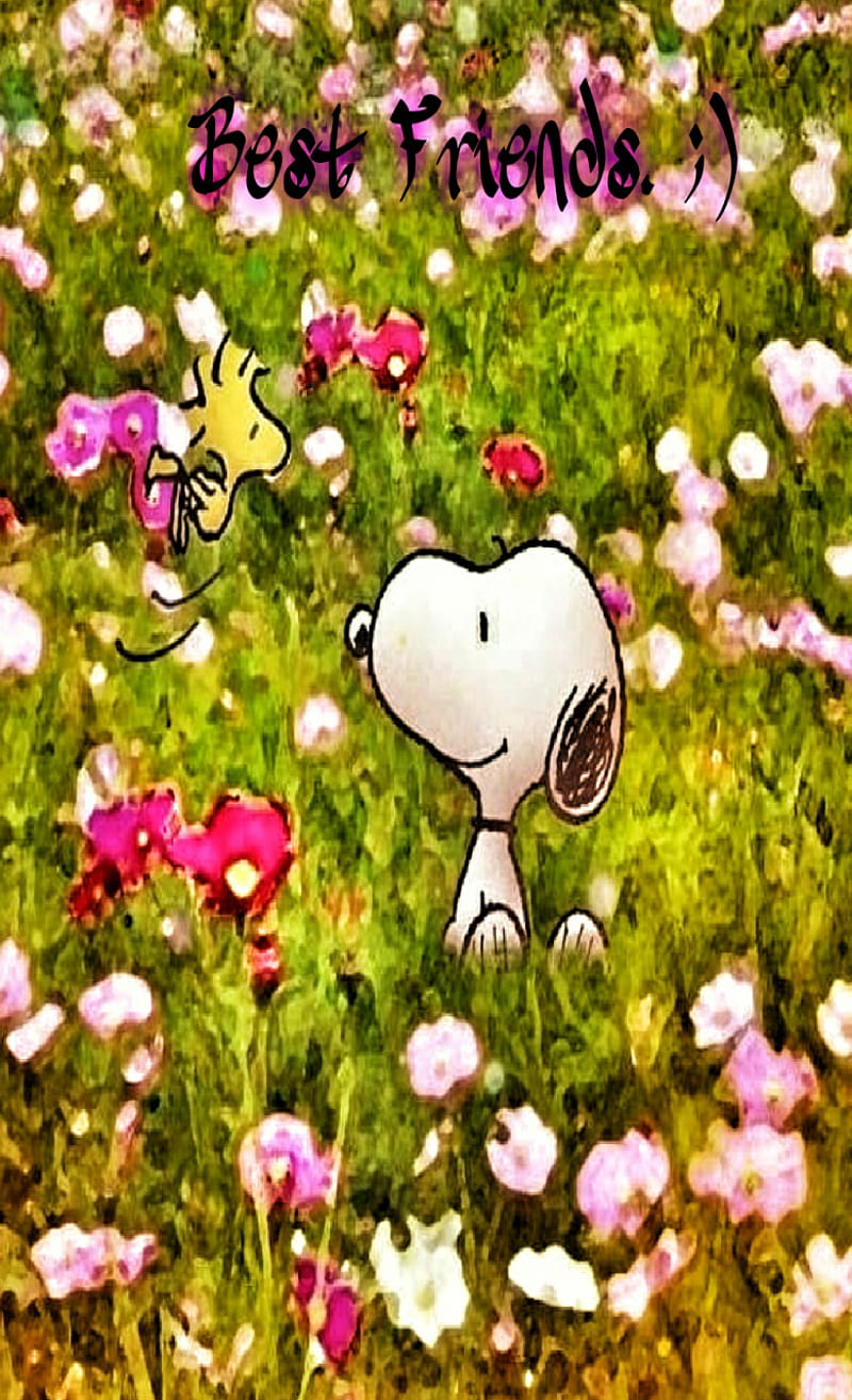 Snoopy, flores, rosas, bonitas, mejores amigos, woodstock, sonreír 