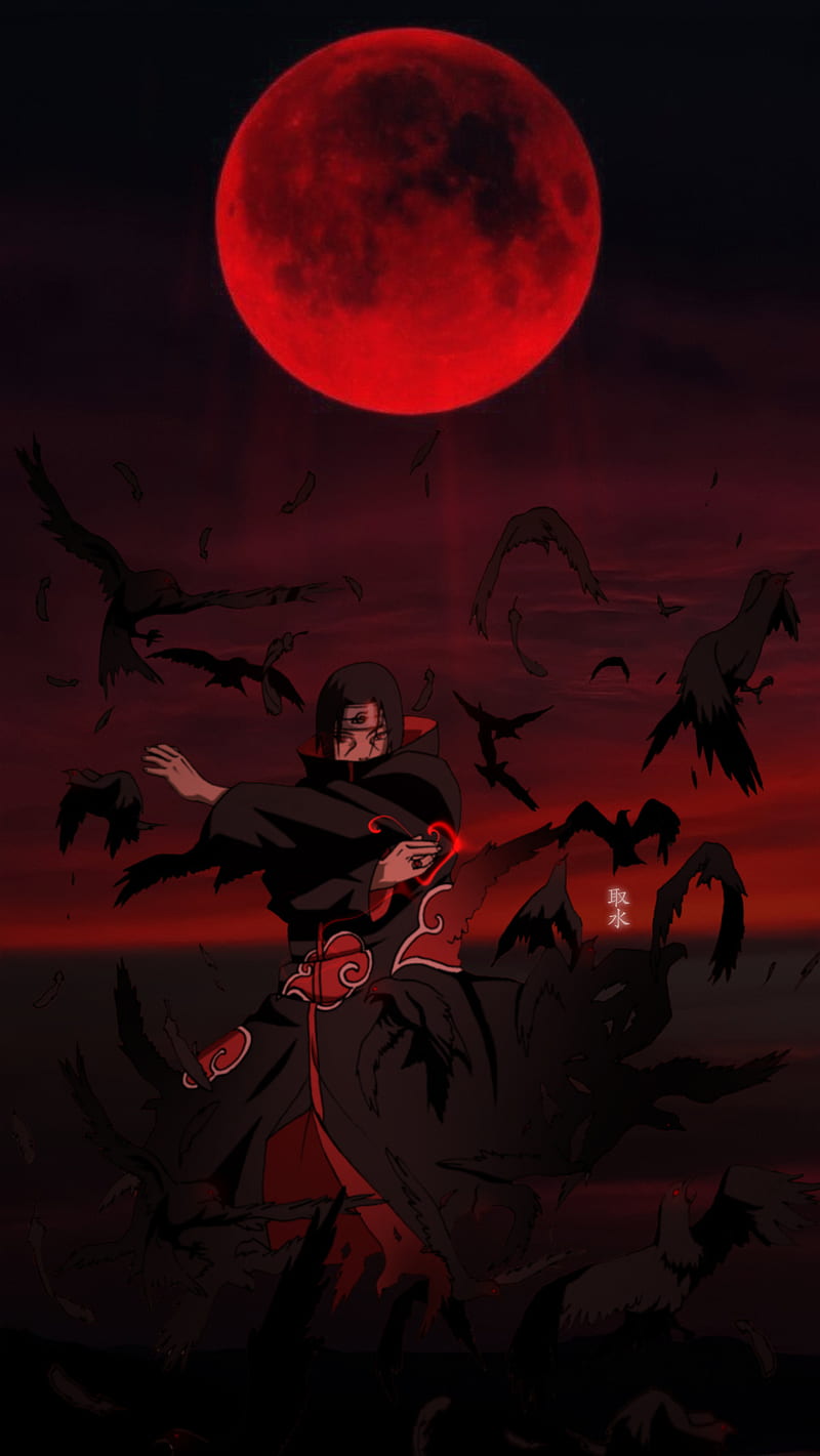 Itachi, naruto, red, sasuke, sharingan, moon, uchiwa, boruto, black, itachi uchiha, HD mobile wallpaper