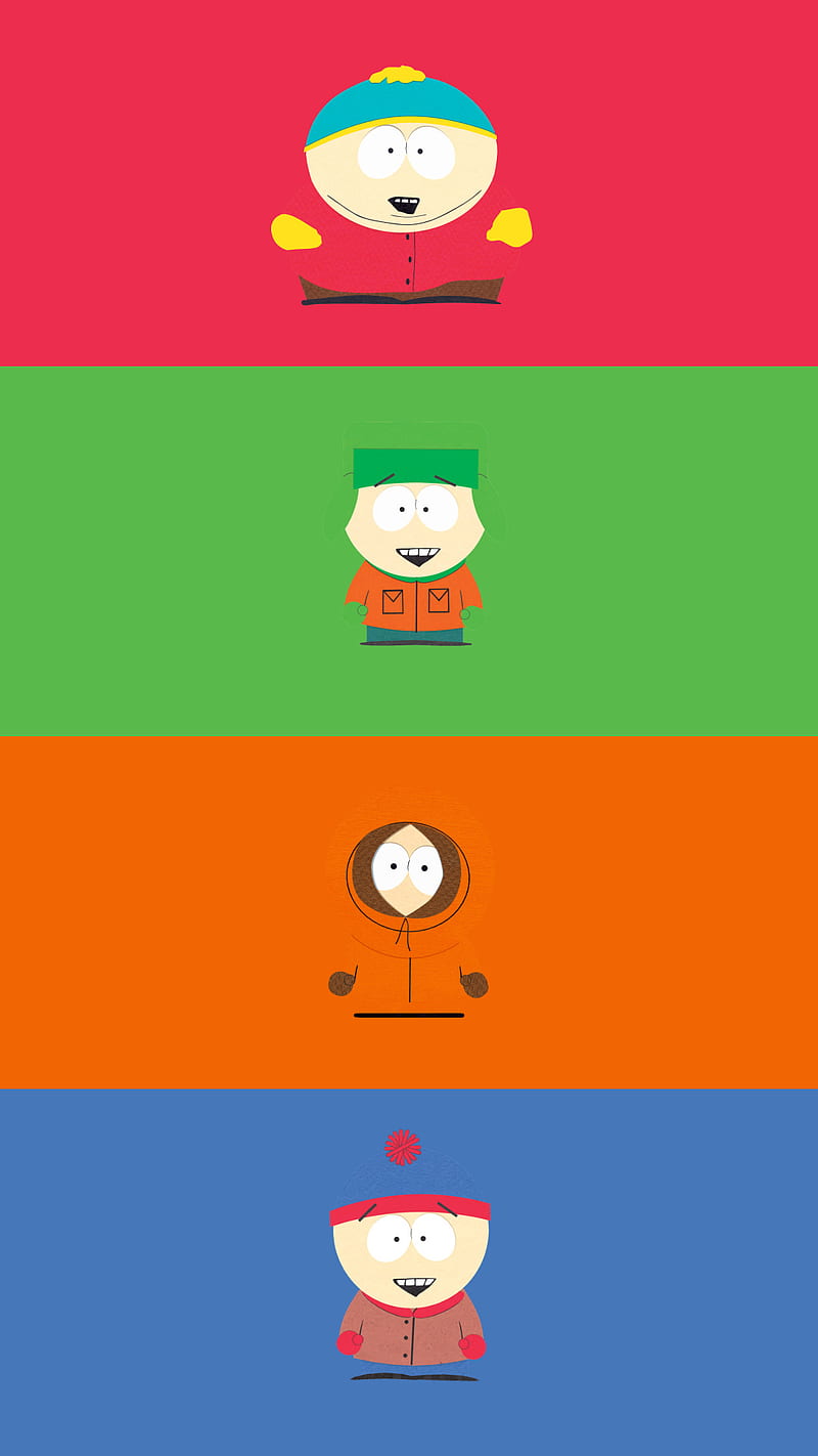 South Park colors, cartman, cartoon, cool, death, fat, kenny, kyle, south park, stan, tv, HD phone wallpaper