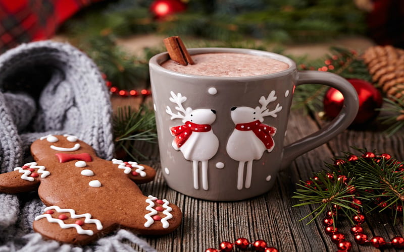 Hot Chocolate And Gingerbread Man, Man, Cookie, Gingerbread, Chocolate, Hot, HD wallpaper