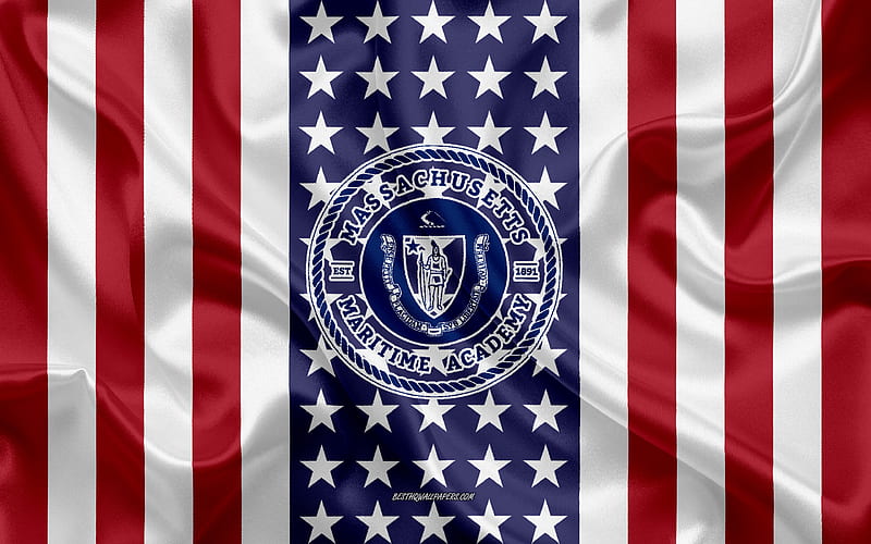 Massachusetts Maritime Academy Emblem, American Flag, Massachusetts Maritime Academy logo, Buzzards Bay, Massachusetts, USA, Massachusetts Maritime Academy, HD wallpaper