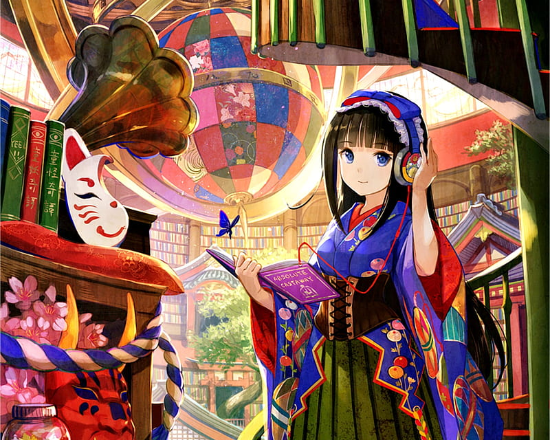 Girl, red, fuji chocko, anime, manga, mask, blue, HD wallpaper