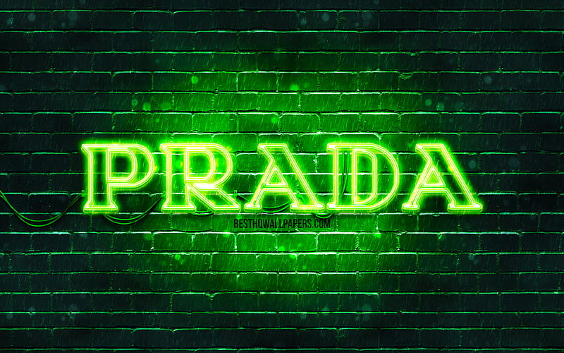 Prada green logo green brickwall, Prada logo, fashion brands, Prada neon logo, Prada, HD wallpaper