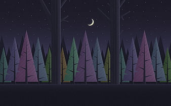 Night, Moon, Forest, Scenery, Digital Art, 8K, click image for HD Mobile  and Desktop wallpaper (7680x43…