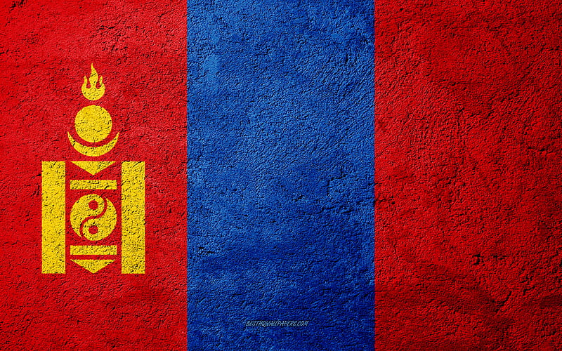 Flag of Mongolia, concrete texture, stone background, Mongolia flag, Asia, Mongolia, flags on stone, HD wallpaper