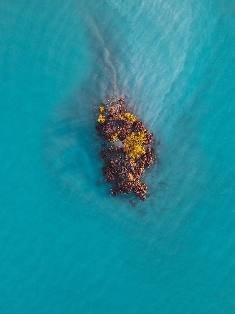 Lonely island, australia, broome, drone, drone shot, earth, ocean, travel, view, HD phone wallpaper