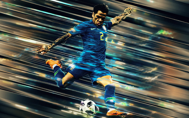 Dani Alves, Brazilian football player, defender, Brazil national football team, blue uniform, Brazil, football, creative art, Daniel Alves da Silva, HD wallpaper