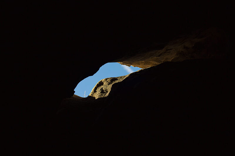 cave, crevice, stone, stony, sky, HD wallpaper