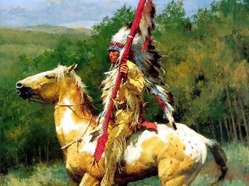 Native american painting, pait, cheif, native, horse, american, HD wallpaper