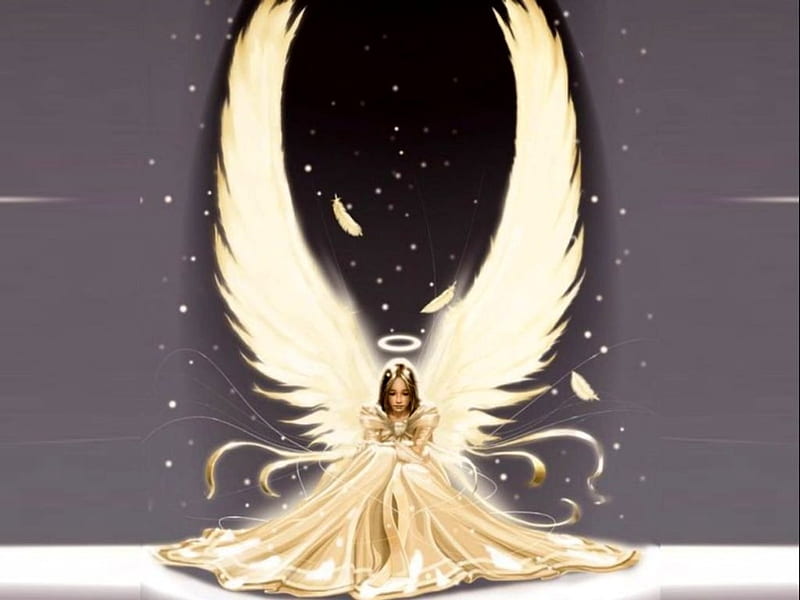 SNOW ANGEL, halo, female, wings, snow, angel, feathers, HD wallpaper