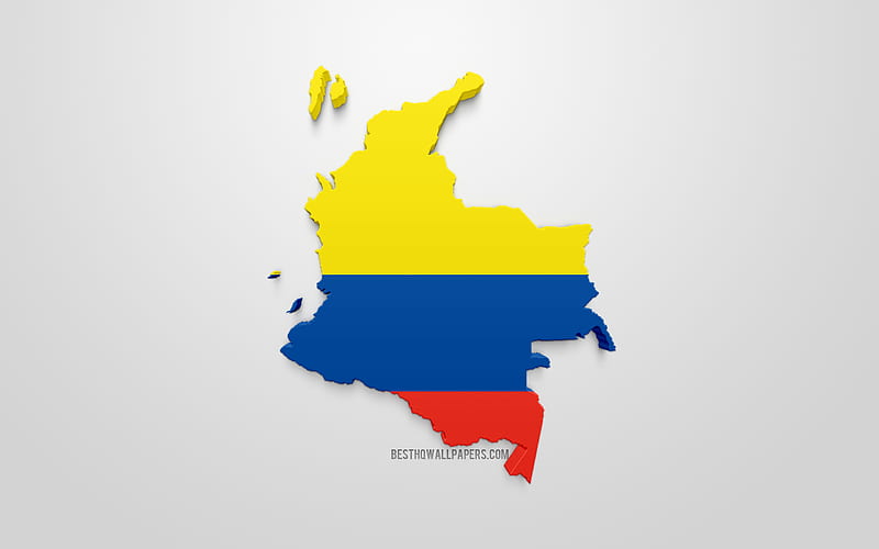 3d flag of Colombia, map silhouette of Colombia, 3d art, colombian flag, South America, Colombia, geography, Colombia 3d silhouette, HD wallpaper
