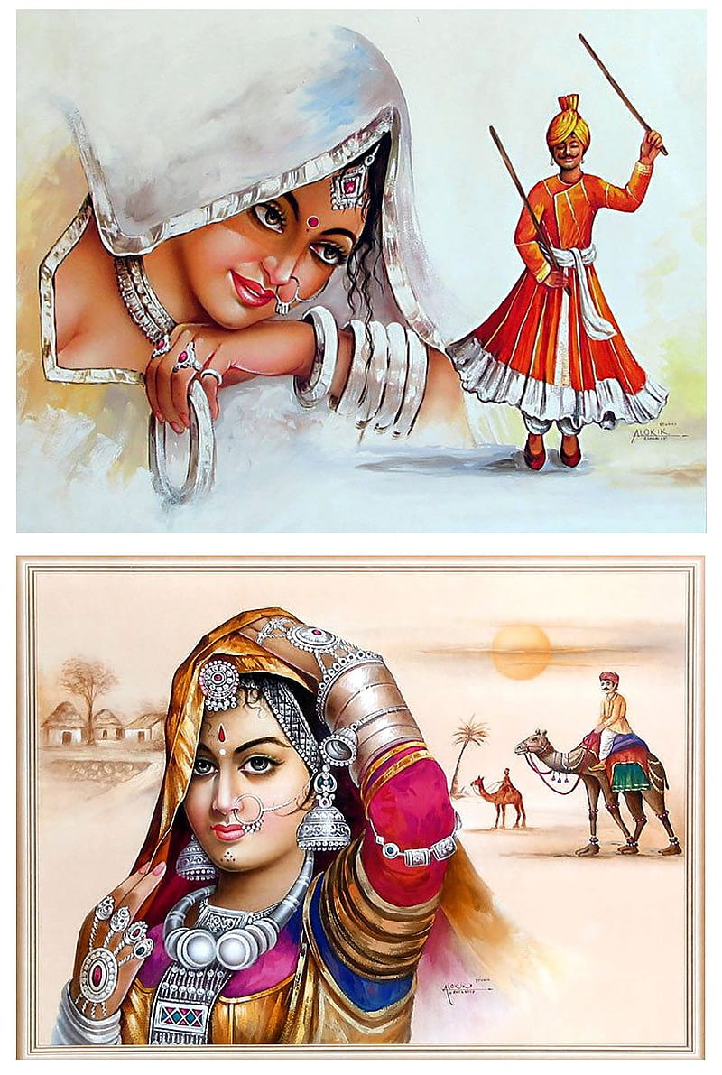 Rajasthani Women - Set of 2 Posters, Rajasthani Painting, HD phone wallpaper