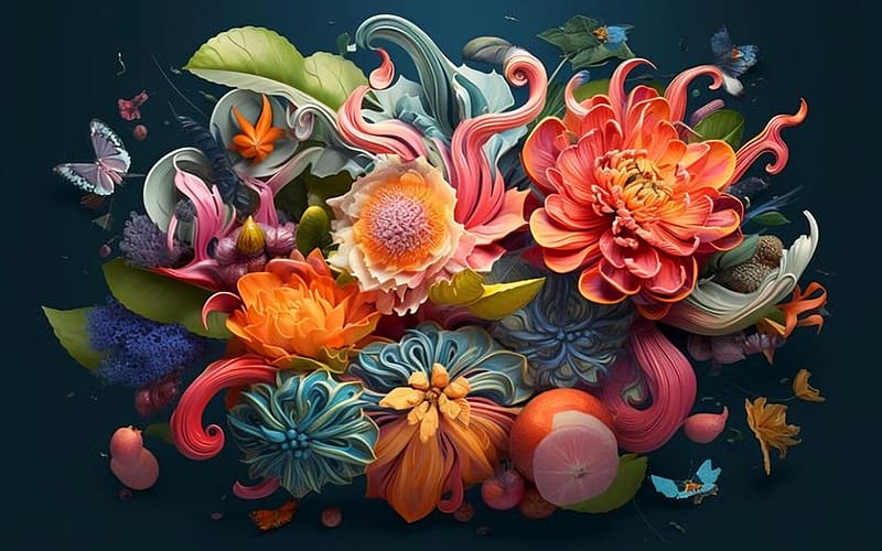 A Large Bouquet Of Flowers, art, petals, blossoms, digital, colors, AI, HD wallpaper