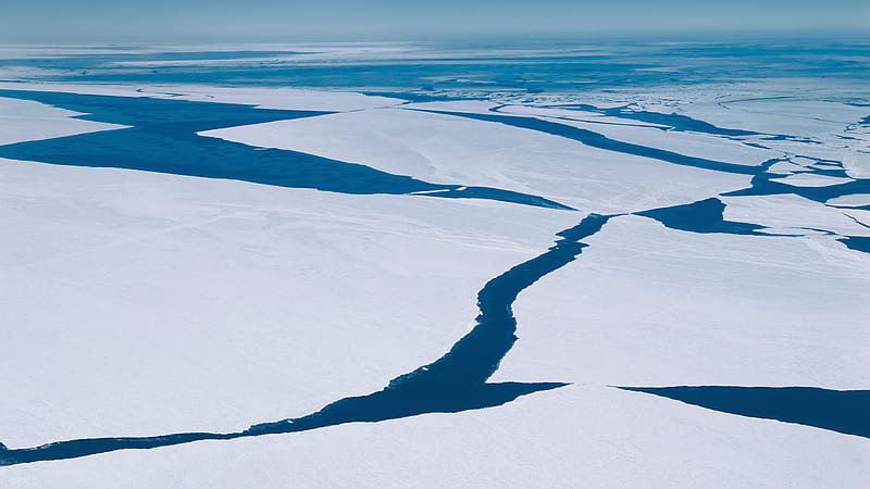 ice plates, crack, aerial view, horizon, Landscape, HD wallpaper