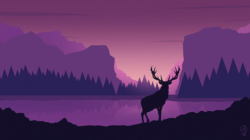 / deer, art, vector, mountains, landscape,, Galaxy Deer, HD wallpaper
