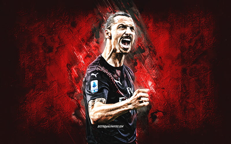 Zlatan Ibrahimovic, AC Milan, Swedish soccer player, world star football, portrait, Serie A, football, red creative background, HD wallpaper