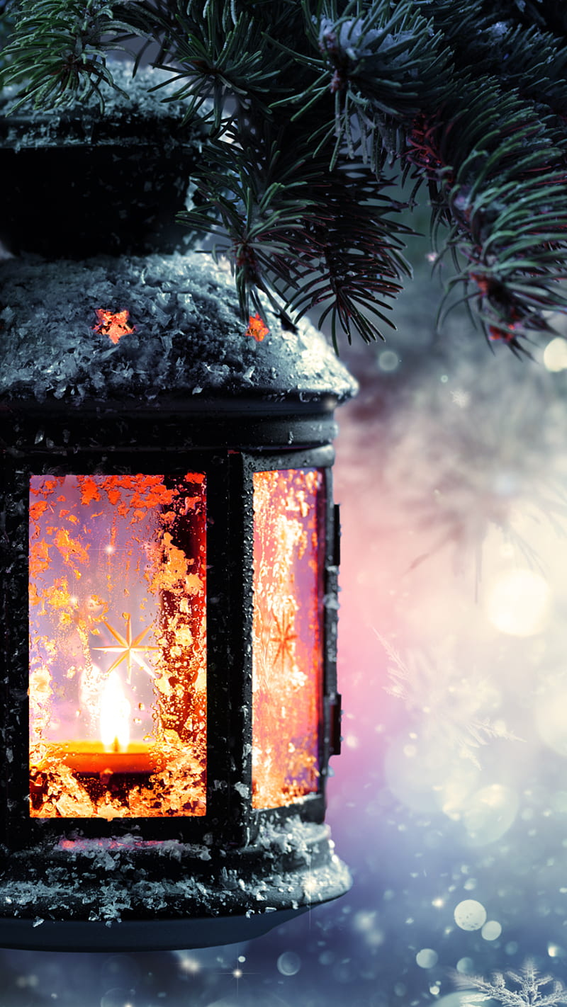 lantern, christmas, light, snow, winter, HD phone wallpaper