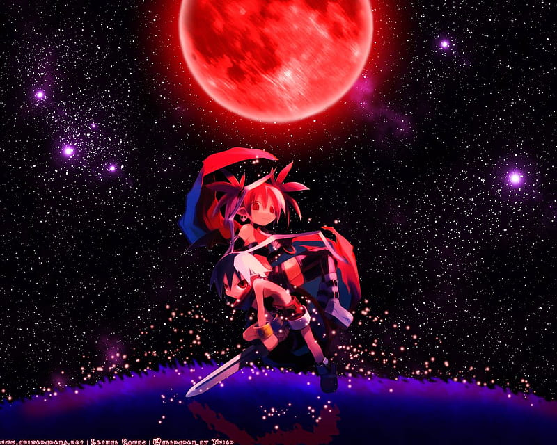 Disgaea, etna, laharl, red moon, HD wallpaper