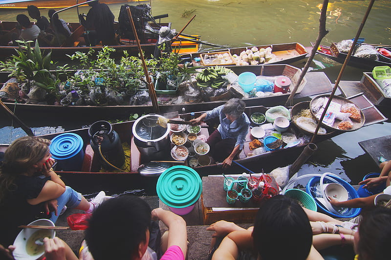 flat lay graphy of floating market, HD wallpaper