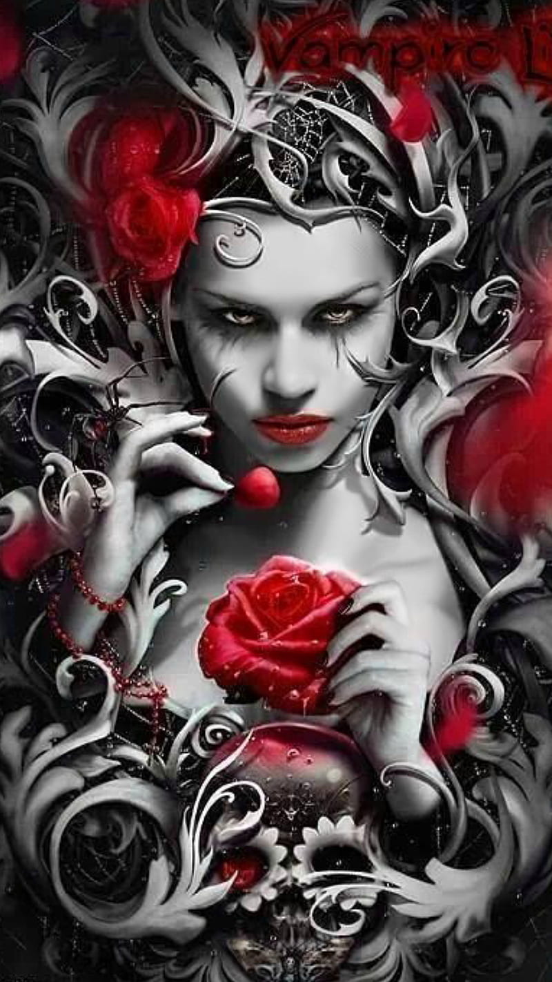 Girl and roses, black and white, face, female, girl, red, roses, skull, HD phone wallpaper