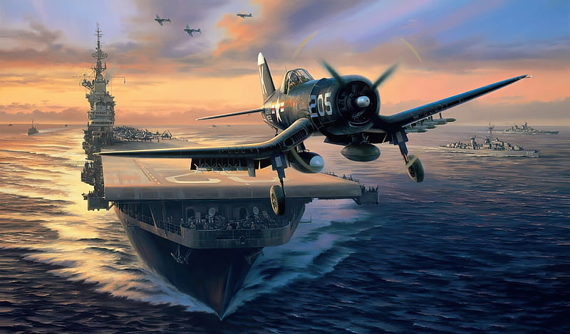 Military Aircraft, Vought F4U Corsair, Aircraft, Aircraft Carrier, Warplane, HD wallpaper