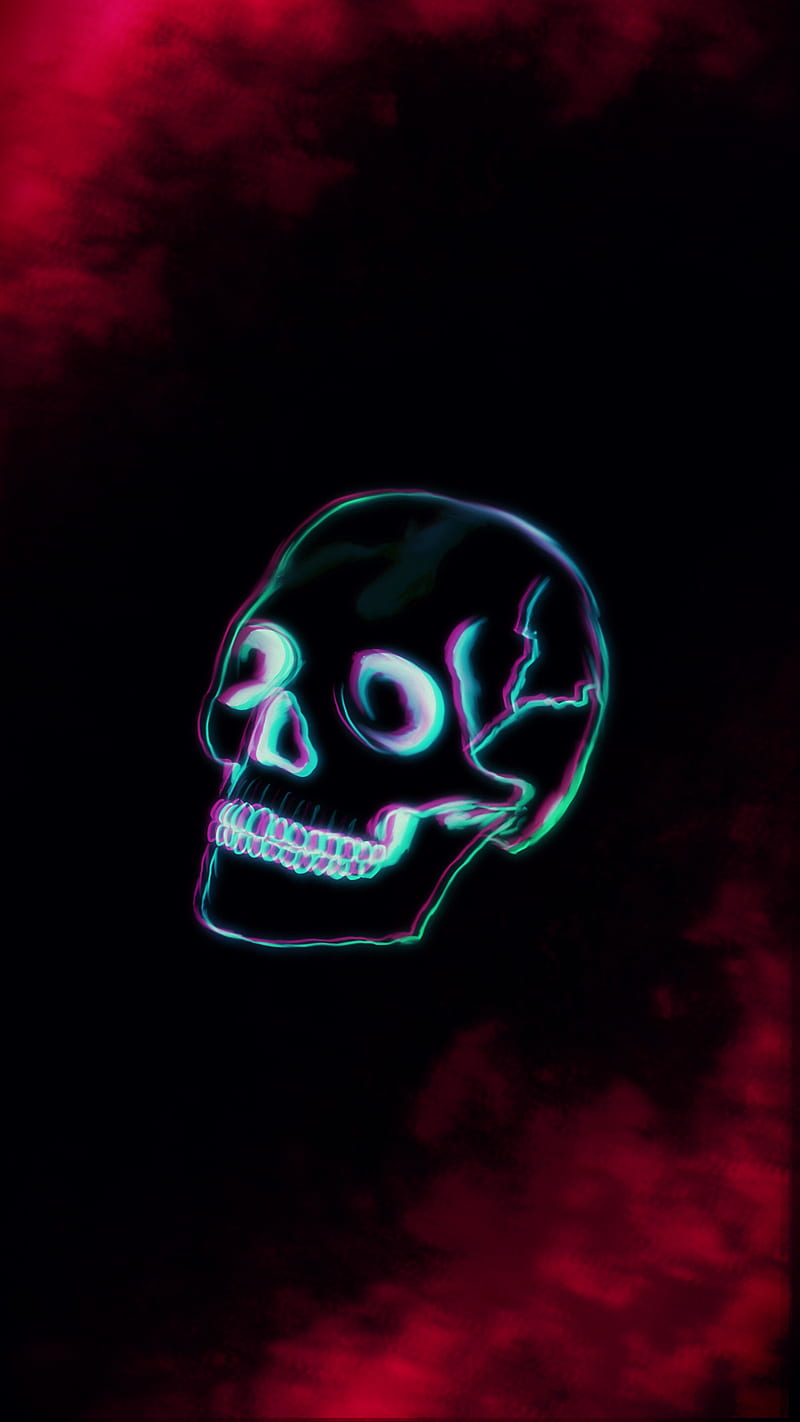 Skull 2, 11, MrCreativeZ, black, cool, dangerous, glitch, high, horror, iphone, neon, plus, pro, quality, red, s10, samsung, scary, smoke, HD phone wallpaper