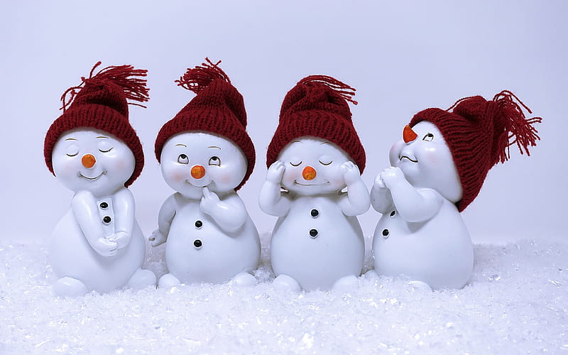Snowmen, winter, snow, toys, emotions snowmen, New Year, HD wallpaper