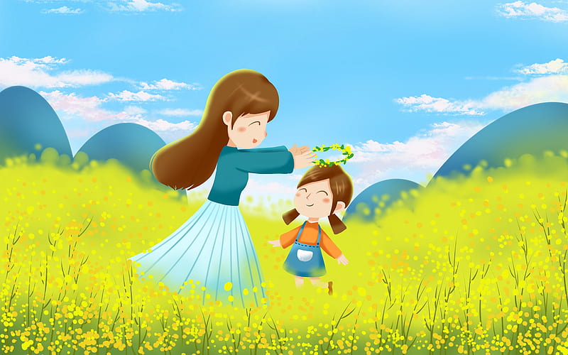 Mom daughter flower family illustration design, HD wallpaper | Peakpx