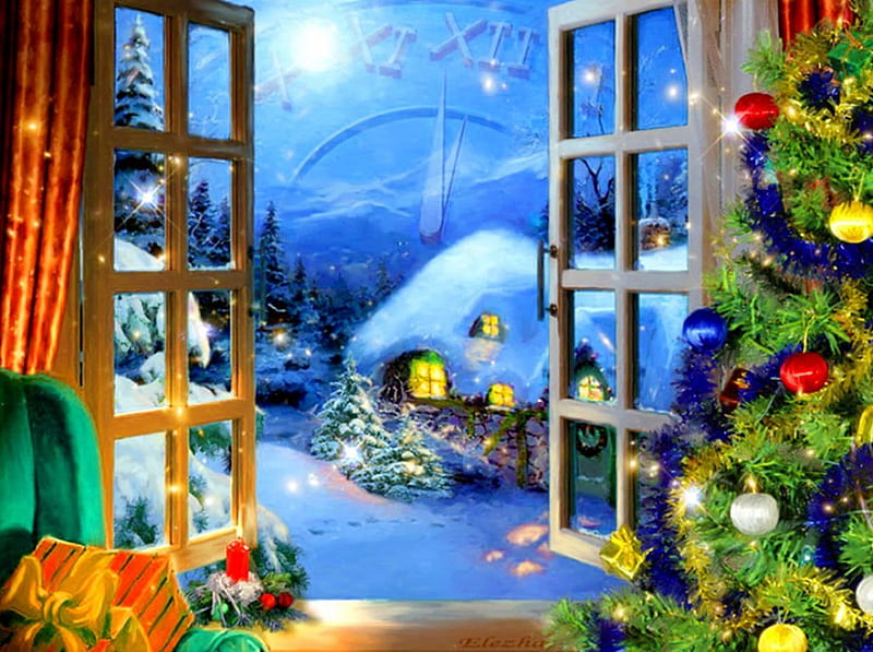 New year magic, house, cottages, home, fairytale, bonito, midnight ...