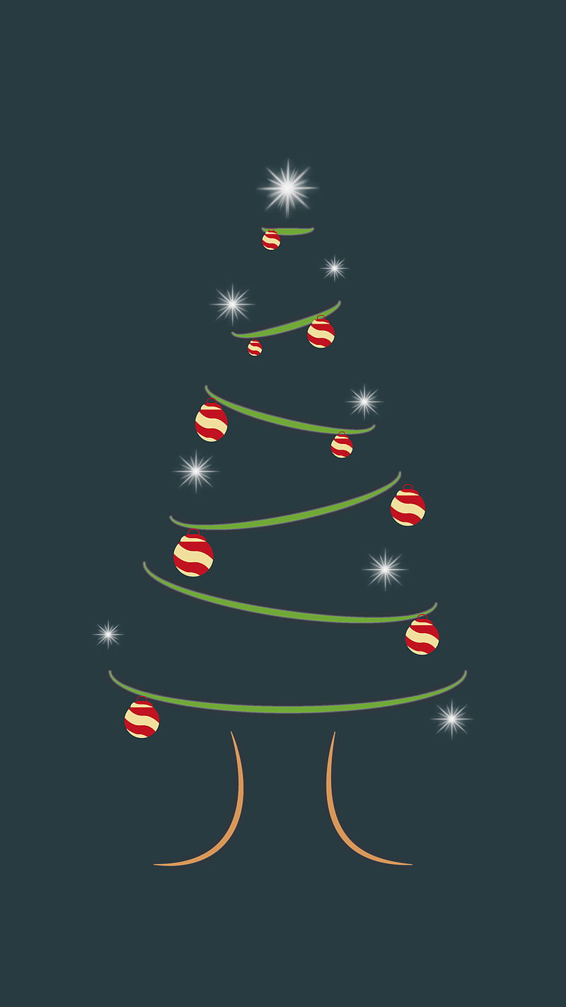 christmas tree, dark, illustration, newyear19, night, ornament, simple, spark, year, HD phone wallpaper