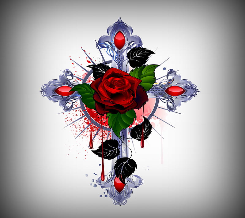 Cross, abstract, christian, flower, rose, symbol, HD wallpaper