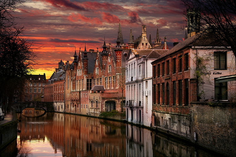 Bruges At Dusk, belgium, dusk, bruges, bonito, landscaping, HD wallpaper
