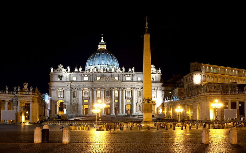 Basilica di San Pietro, architecture, amazing, cathedral, medieval, rome, night, italy, HD wallpaper