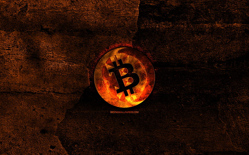 Bitcoin Cash fiery logo, orange stone background, creative, Bitcoin Cash logo, cryptocurrency, Bitcoin Cash, HD wallpaper