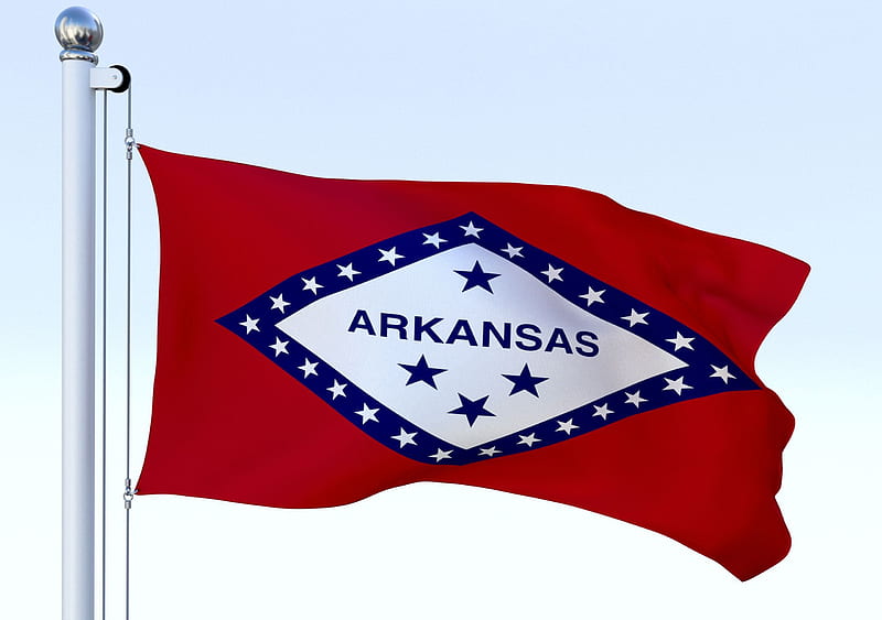 Arkansas flag, flagpole, blue sky, State of Arkansas flag, USA, Arkansas, Flag of Arkansas, HD wallpaper