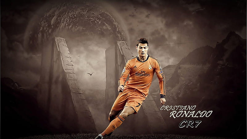 Ronaldo Is Kicking Ball Wearing Orange Dress Ronaldo, HD wallpaper